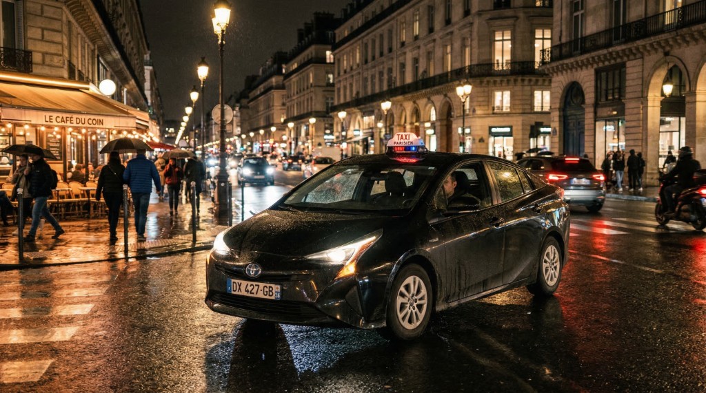 Toyota Prius taxi Paris de nuit